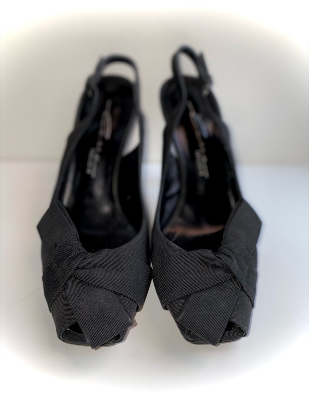Classic Black Slingback Peep-Toe Heels with Front Bow - Picture 2 of 8